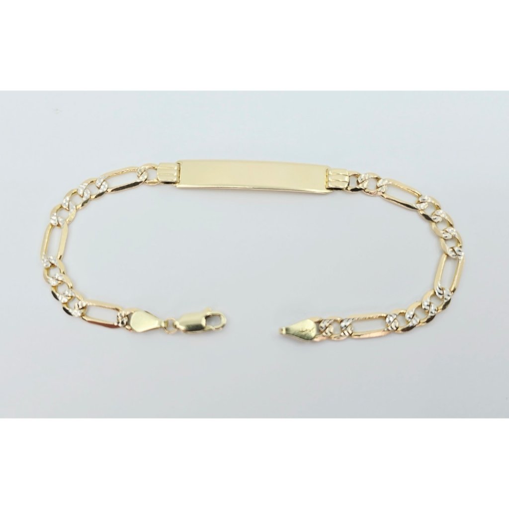 Unique 14k Two Tone Multi Color Gold Diamond Cut Figaro Link Id Bracelet 825 L